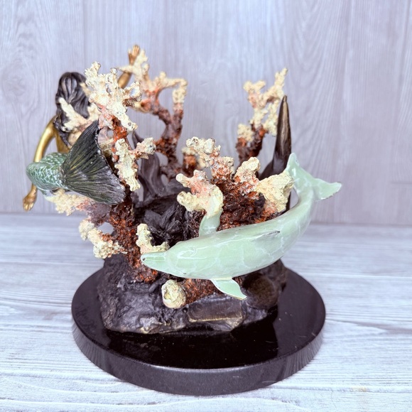 SPI gallery nautical brass mermaid dolphin coral reef candle holder figurine - Picture 2 of 16